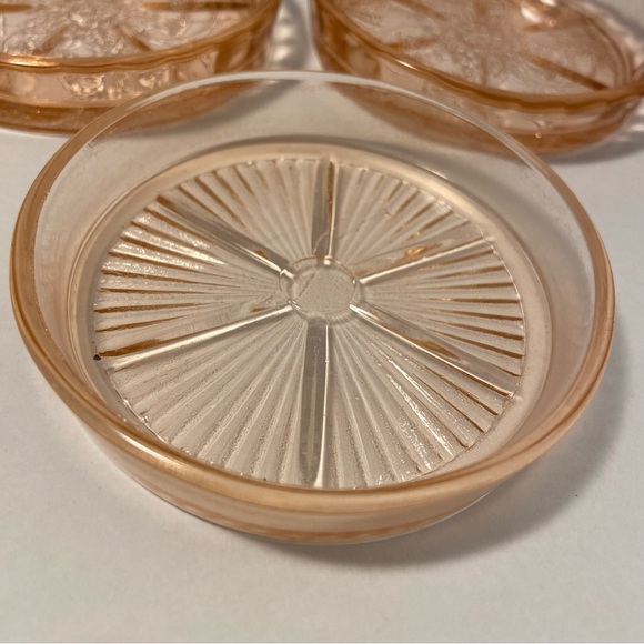 Jeanette Depression Glass Coaster Set Pink Cherry Blossom 3 Coasters Mixed LOT - Picture 6 of 16